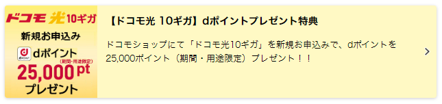 【ドコモ光 10ギガ】dポイントプレゼント特典